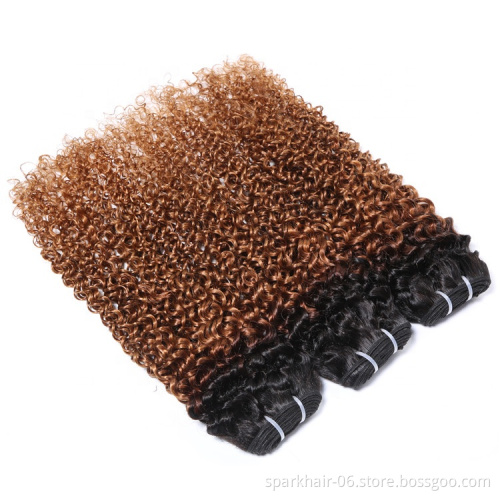 9a 100g SPARK Remy Human Hair Weaving Bundle for Women Weave Hair Extension Brazilian Ombre Black Golden Afro Curly Curl Wave